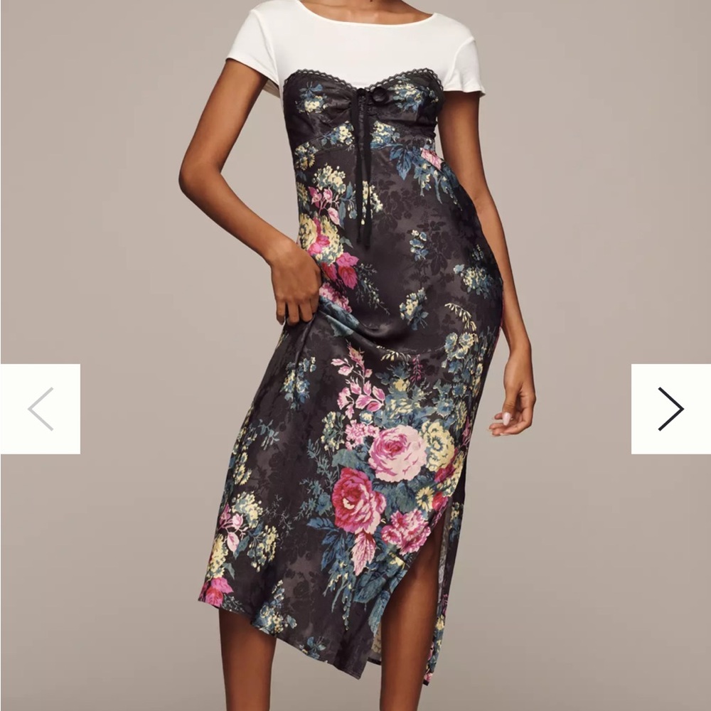 Anthropologie Black Floral Midi Dress